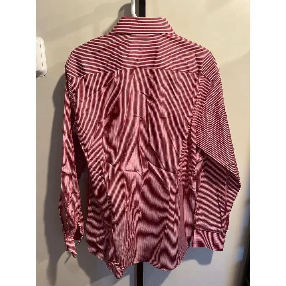 ETON Men's Stripe-Pattern Long-Sleeve Cotton Shirt 7.5/44 Red/White Button Up - Picture 6 of 7